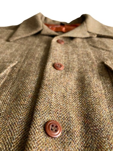 Vtg C Joseph Wool Shirt Jacket Tweed Herringbone Men’s LARGE Brown Layering USA - Picture 4 of 14