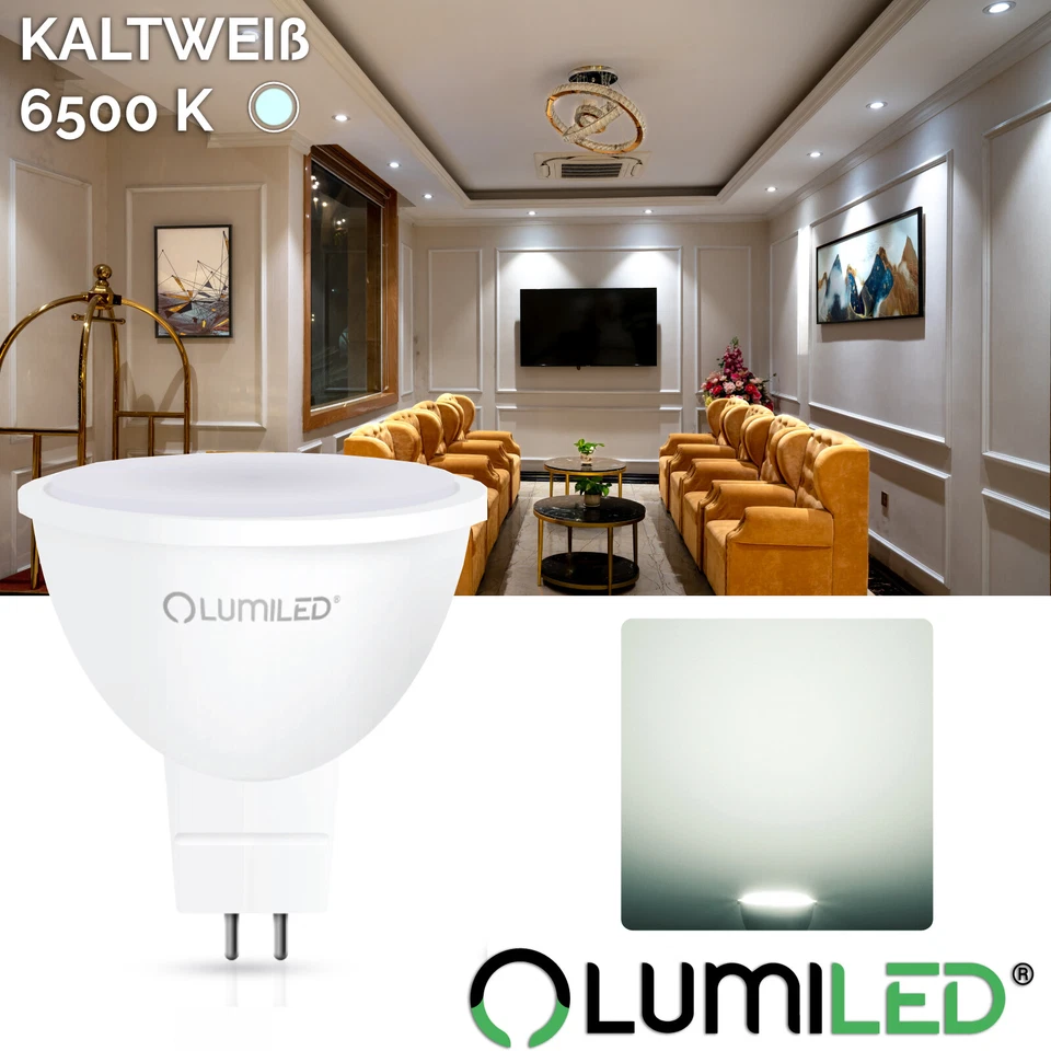 LUMILED 10x MR16 GU5.3 LED Leuchtmittel 6W=50W 6500K Kaltweiß 12V/230V SMD Licht - Bild 2 von 4