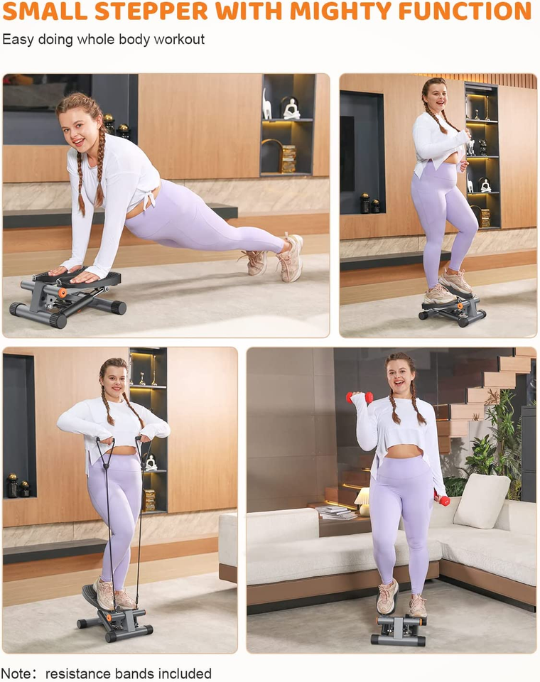 Steppers pour l'exercice, Mini Machine Pas à avec Bandes de Résistance et Nombre Calories, d'escalier l'exercice Capacité Poids 150kg, équipement d' exercice Portable
