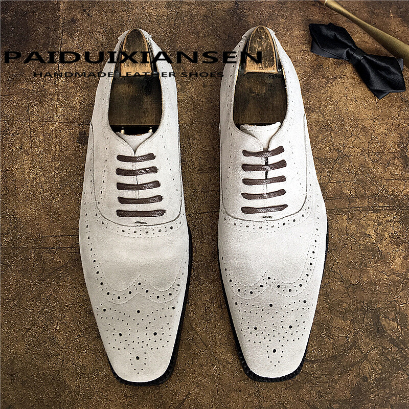 SAOLA Scarpe eleganti formali Oxford intagliate uomo vera pelle scamosciata inglese punta quadrata nuove