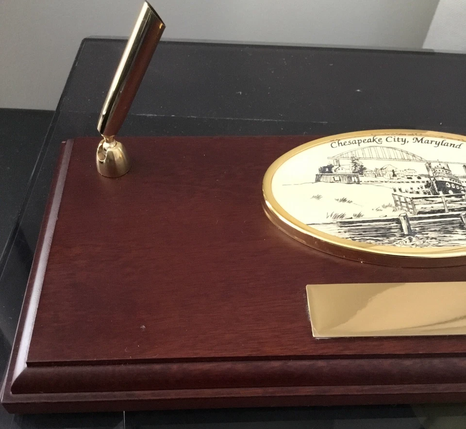 Juego de escritorio de dos bolígrafos Barlow de colección madera celuloide Scrimshaw Maryland placa de latón en blanco Foto 4 de 4