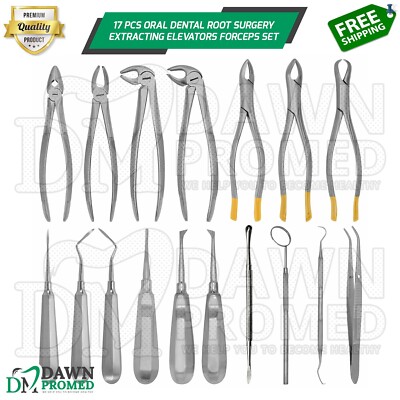 17 Pcs Oral Dental Root Surgery Extracting Elevators Forceps Set German Grade