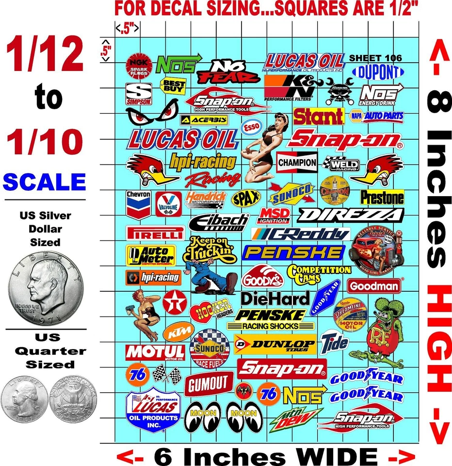 CLEAR VINYL RACING Sticker Sheet 106 Variety-R/C MODEL Die-cut -Decals 1/12-1/10 - Image 2 of 4