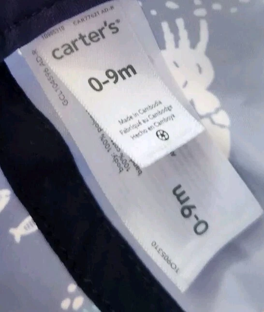 Sombrero Bebé Infantil Azul Marino Gorra Protector Solar Protector Cuello 0-9 Meses Carter's Pez Cangrejo Foto 4 de 4