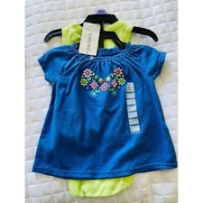 Carters 3 Piece Set Romper top bloomers Blue Flowers NWT 3 Mos.