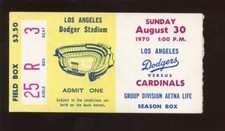 Aug. 30, 1970 LA Dodgers Ticket Stub vs Cardinals   Steve Carlton Wins, 7 K's