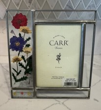 3 1/2" X 5" CARR GLASS PICTURE FRAME WITH DRIED PRESSED FLOWERS EUC