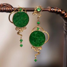 100 Natural Jadeite Jade Retro Earrings