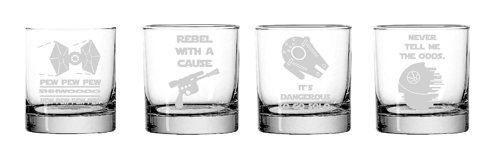 Jedi PINT Glass Set of 4: Rebel Pew pew pew Dangerous to go 