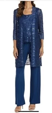 R&M Richards Dark Navy Special Occasion Pants Set With Duster 4P