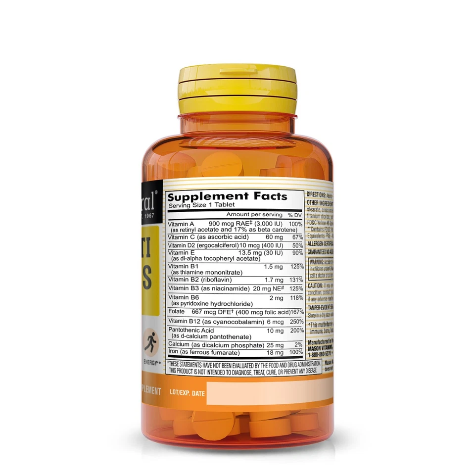 Mason Natural Diario Múltiples Vitaminas con Hierro - Salud General, 100 Comprimidos Foto 2 de 4