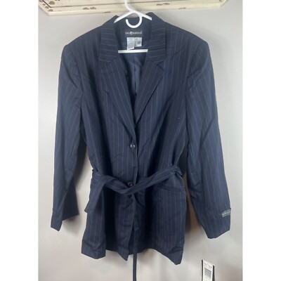 NWT Sag Harbor Wool Jacket Button Front Belted Blazer Pinstripe Size 18