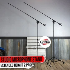 2-PACK Professional Microphone Boom Stand - Stage Holder Retractable Tripod Legs