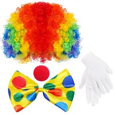 Clown Costume Set Clown Rainbow Wig Nose Bow Tie White Gloves Accessories for Pa