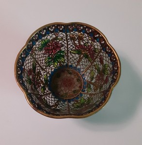 Vintage Plique a Jour Cloisonne Stained Glass Trinket Dish Bowl Cup