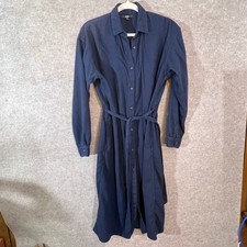 Uniqlo Shirt Dress Women M Navy Blue Belted Long Sleeve Minimalist