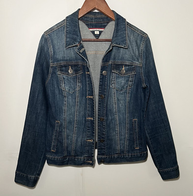 Tommy Hilfiger Women's Blue Jean Jacket M Button Front Pockets Short