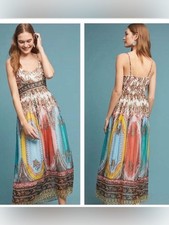 Anthropologie Virginia Colorful Paisley Print Vibrant Chiffon Maxi Dress Sz 4
