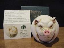 Harmony Kingdom Curly Pig UK Made Roly Poly Marble Resin Box Figurine