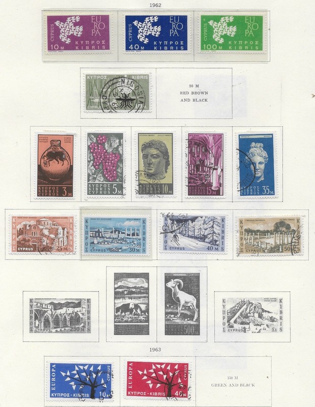15 Cyprus Stamps from Quality Old Antique Album 1962-1963