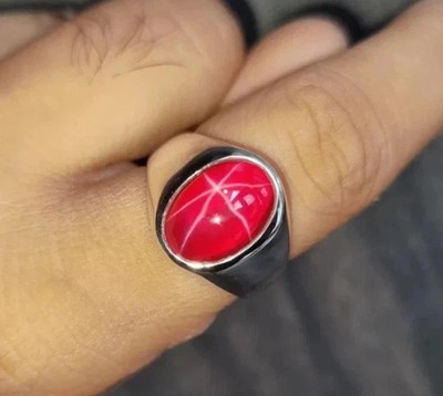 Certified 9 Ct Natural Red Star Ruby Men s Ring in 925 Sterling Silver All Sizes