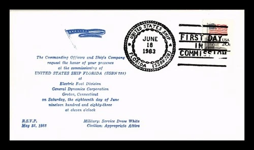 DR JIM STAMPS US COVER USS FLORIDA SSBN-728 FIRST DAY IN COMMISSION NAVAL CANCEL
