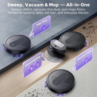 4000Pa Saugroboter 3in1 Staubsauger App Alexa Fernbedienung Slim Automatisches Aufladen
