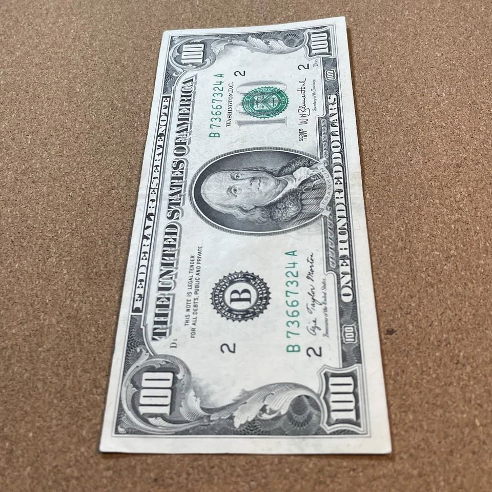 Small Head $100 bill (One Hundred Dollar Bill) - Series 1977, NY Reserve - Image 3 of 4