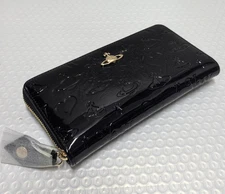 Vivienne Westwood Long Wallet Round Zipper Leather Bright Black