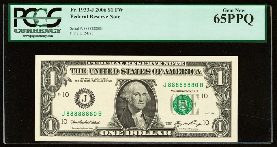 7 of Kind NEAR SOLID # 88888880 Consecutive Fancy Binary serial # PCGS 65 PPQ $1 - Image 2 of 3