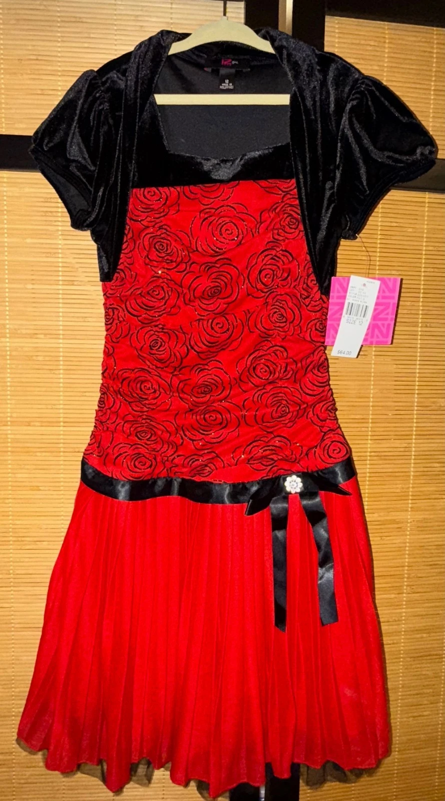 IZ Byer Big Girl's Mock Layer Dress - Red & Black - Girl's Size 12 - NEW