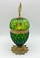 BACCARAT LIGHTER FRENCH GREEN GLASS EGG PINEAPPLE BOX EVANS GILT BRASS VINTAGE