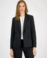 Kasper Women's Petite Jacket 12P Pinstriped One-Button Blazer,
