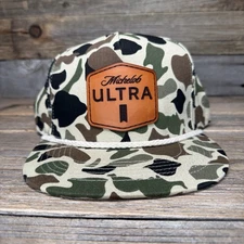 MICHELOB ULTRA DUCK CAMO ROPE LEATHER PATCH SNAPBACK TRUCKER HAT