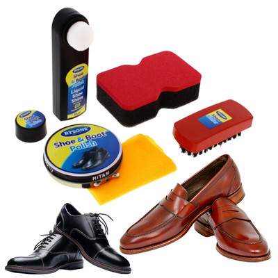 SCHUHREINIGUNG PFLEGESET SET4 BRAUN SCHWARZ LEDER SCHUHCREME,BÜRSTE,PUFFER,TUCH