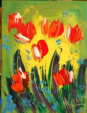 TULIPS  Modern Abstract   Original Oil Painting  IMPRESSIONIST CANADA 24YE3EF