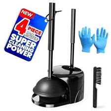 4-Piece Toilet Brush and Plunger Set, Extended Handle 1Pack Black