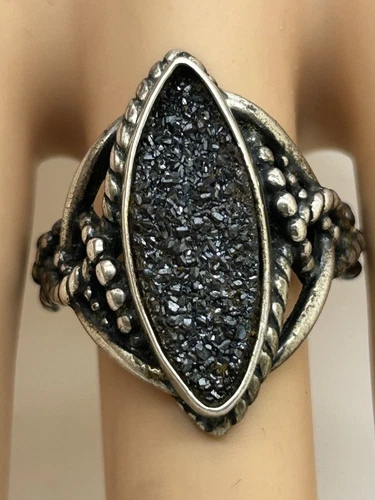 925 sterling silver Vintage Carolyn Pollack Druzzy Quartz Ring Size 10.
