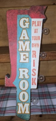 Illuminated Arrow Metal Sign Game Room Vintage Retro Wall Decor Red Blue White