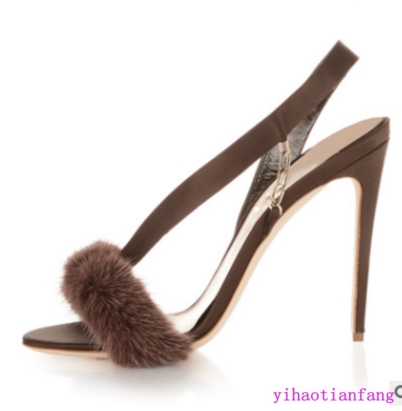 Donna Fur Cover Chain nightclub Stiletto Open Open Open Toe Prom Dress Clubwear Sandal f1236c Donna Fur Cover Chain nightclub Stiletto Open Open Open Toe Prom Dress Clubwear Sandal f1236c
