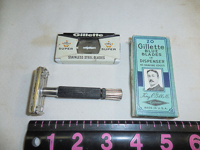 Vintage Gillette Razor, ''REG US PAT OFF M 2'', Made in USA--TWO PACKS OF BLADES 