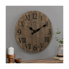 FirsTime & Co. Dark Brown Rustic Barn Wood Wall Clock, Large Vintage Decor fo...
