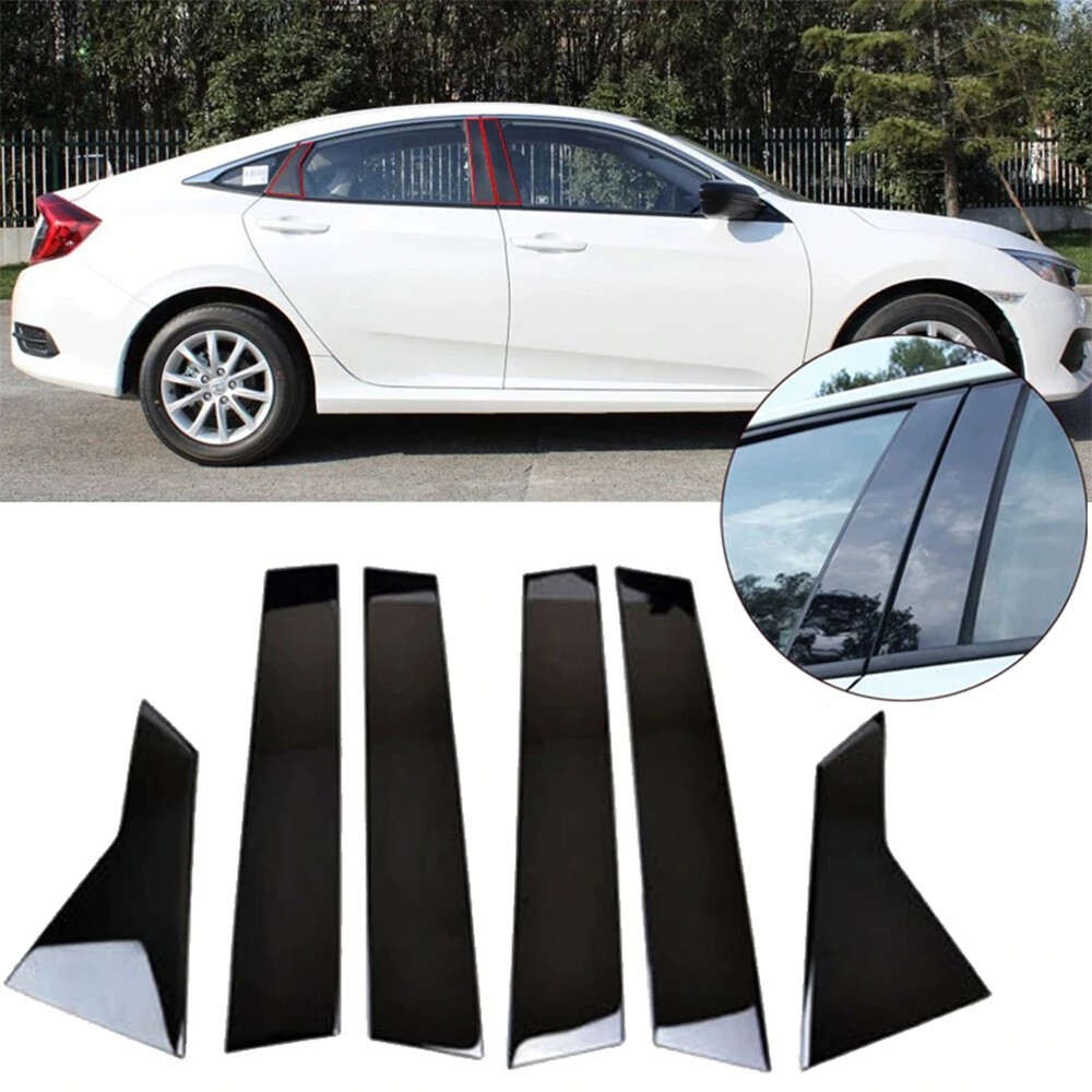For 2016 17-2021 Honda Civic Pillar Post 6PC Window Door Trim Black Accessories