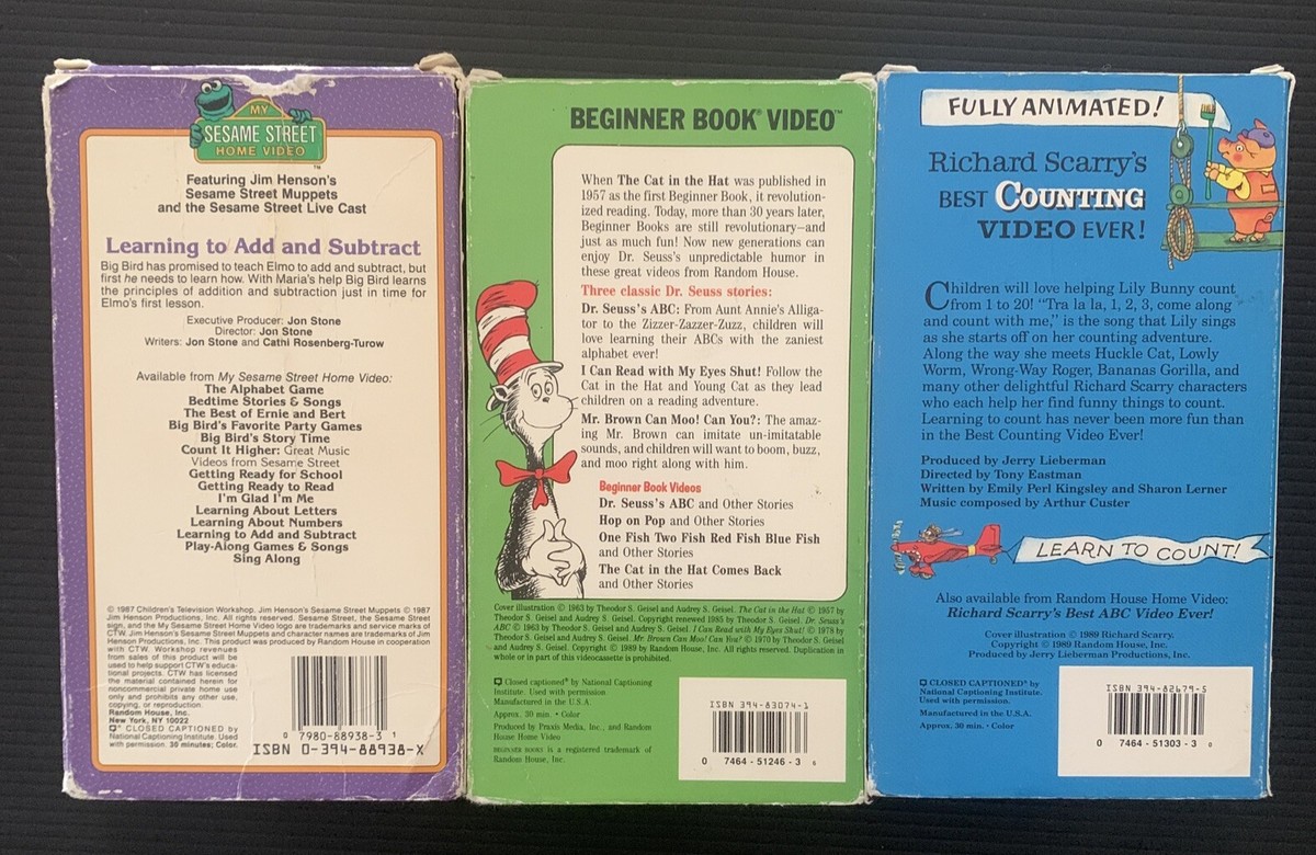 Sesame Street, Dr Seuss's, Richard Scarry's 3VHS Tape