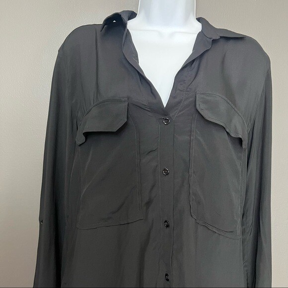 Zara Solid Black Button Down Shirt Front Pockets - image 2