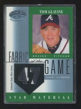2001 LEAF CERTIFIED TOM GLAVINE FOTG GAME WORN DUAL PATCH JERSEY NUMERS #D 35/47