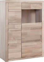 Highboard Vitrine Silkeborg Eiche Weiß Gekalkt Teilmassiv H. 125Cm Regal Woltra