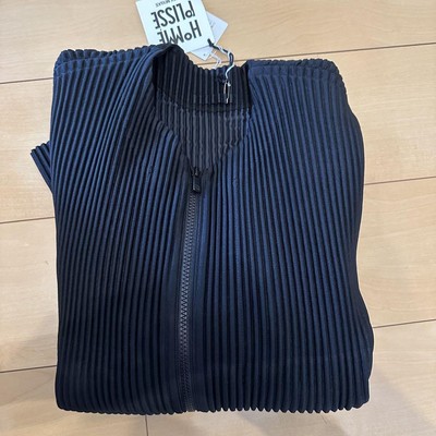 UNFOLD HOMME PLISSÉ ISSEY MIYAKE Black Collarless Jacket | eBay
