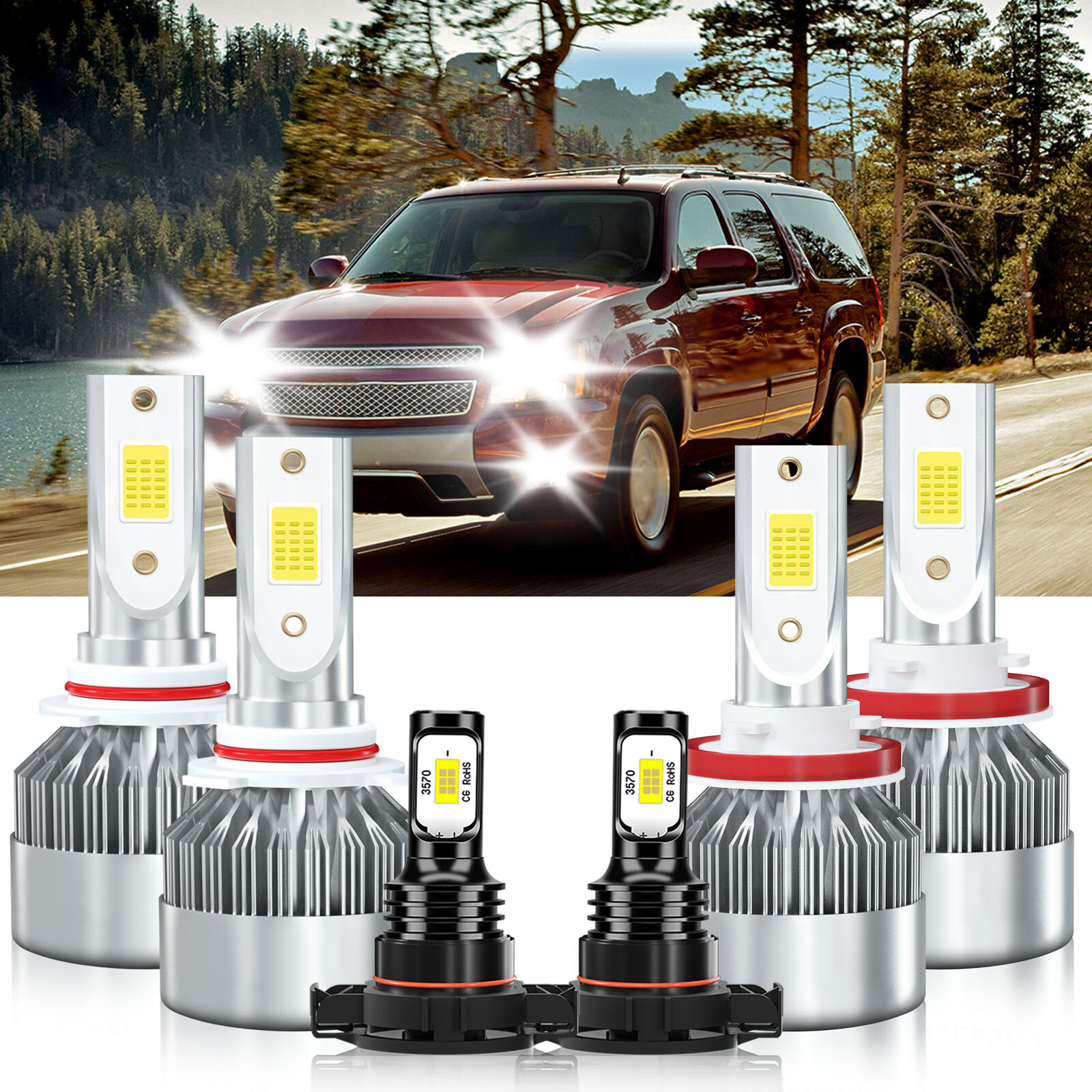 For Chevrolet Suburban 2018-2020 6x 6000K LED Headlight +Fog Light Bulbs Kit
