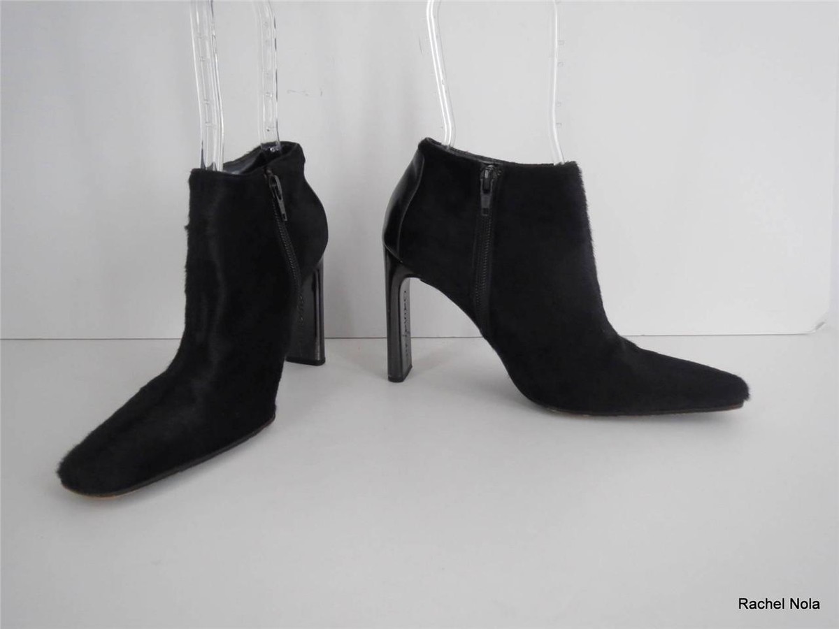 Casadei Booties Heels Boots Sz 5.5 Black Calf Hair Leather